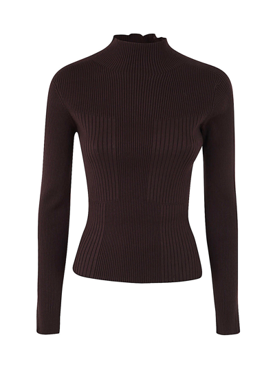 Khaite Ribbed Turtle Neck In Dark Brown