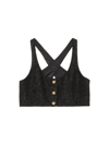 Ganni Sparkly Button-front Crop Top In Black