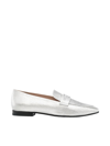 Emporio Armani Logo-embroidered Leather Ballerina Shoes In Silver