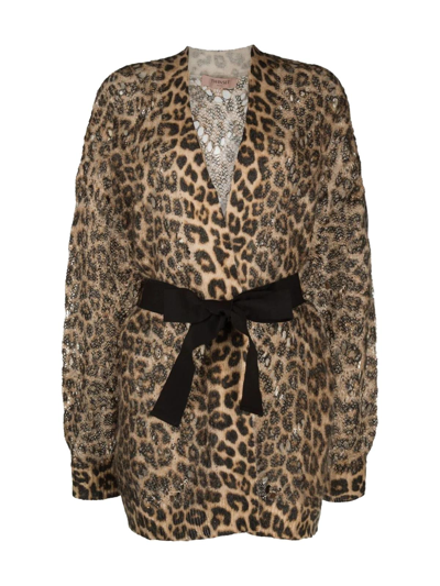 Twinset Oversized Cardigan Printed Mixed Mohair In Multicolor