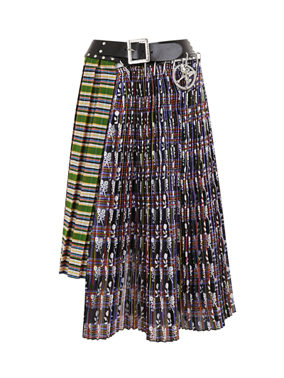 Chopova Lowena Belted Wool And Flocked Polyester Midi Skirt In Black Multi