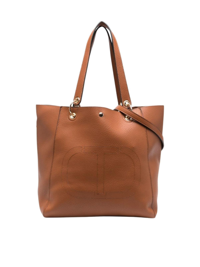 Twinset Shopping Bag Embroidery Detail In Cuir