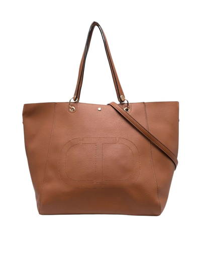 Twinset Shopping Bag Embroidery Detail In Cuir