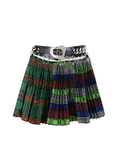 Chopova Lowena Chain Belt Stripe Mini Skirt In Green