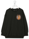 MINI RODINI BLACK ORGANIC COTTON SWEATSHIRT WITH GRAPHIC PRINT EMBROIDERED ON THE CHEST