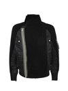 Sacai Nylon Twill Mix Knit Blouson In Black