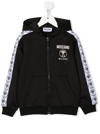 MOSCHINO BLACK AND WHITE ZIP SWEATSHIRT IN POLYESTER WITH DOUBLE QUESTION MARK LOGO ON THE BAND SEWN ON THE S
