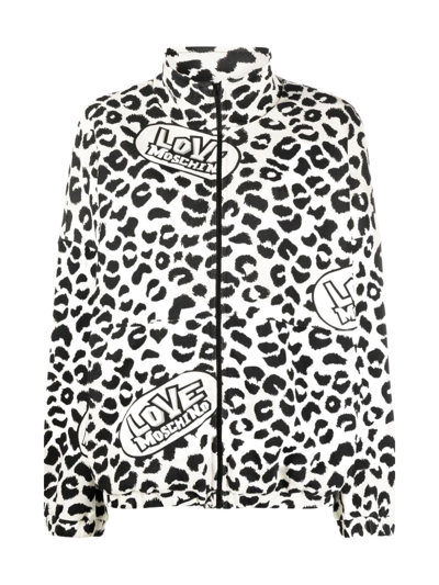 Love Moschino Leopard-print Zip-up Sweatshirt In Fantasy Cream