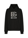Dolce & Gabbana Technical Jersey Hoodie With Print And Studs In Black