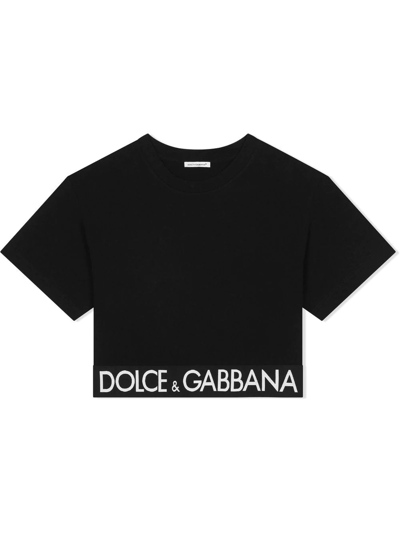 Dolce & Gabbana Kids' Girls Black Cropped Logo T-shirt