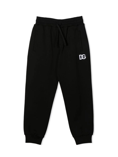 Dolce & Gabbana Kids' Black Logo Cotton Track Pants In Nero