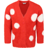 STELLA MCCARTNEY RED CARDIGAN FOR GIRL WITH WHITE POLKA DOTS