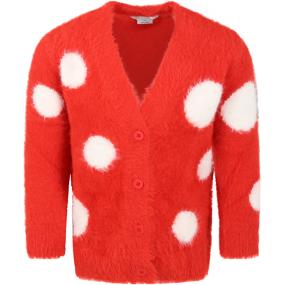 Stella Mccartney Kids' Red Cardigan For Girl With White Polka Dots