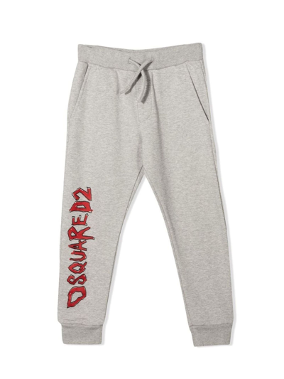 Dsquared2 Kids' Logo-print Mélange-effect Track Pants In Grey