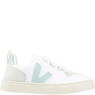 Veja White Sneakers For Kids With Aqua Green Details And Logo