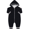 MONCLER BLUE ROMPER FOR BABY BOY WITH LOGO PATCH