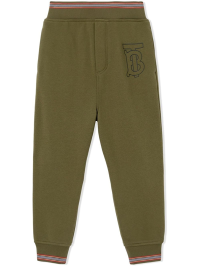 Burberry Kids' Boys Green Cotton Logo Joggers In Olive