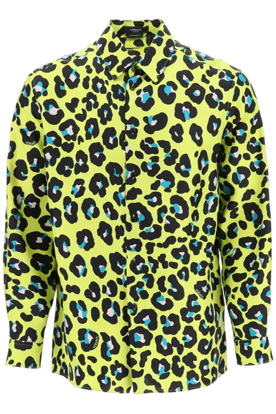 Versace Leopard-print Relaxed-fit Silk Shirt In Multi-colored