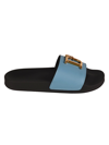Dsquared2 10mm D2 Statement Leather Slides In Black/light Blue