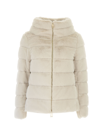 Herno Fur Effect Cape Down Jacket In Off-white