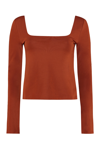 Vince Square Neck Long Sleeve Stretch Cotton Knit Top In Red