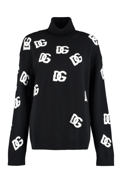 Dolce & Gabbana Wool Turtleneck Sweater In Nero/bianco