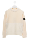 Stone Island Sweater With Application In Mixed Wool Ivory Kids  Kids In White