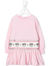 CHIARA FERRAGNI LIGHT PINK SWEATER DRESS IN COTTON WITH EMBOSSED LOGO ON THE WAIST