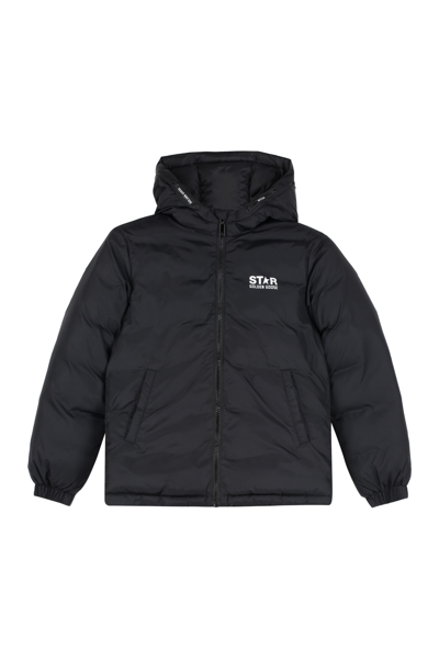 Golden Goose Kids' Hooded Full-zip Down Jacket In Black