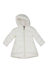 Moncler Long Down Jacket Pesha In Real Goose Down With Hood And Elastic Waistband In White