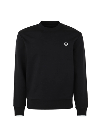 Fred Perry Navy Logo-embroidered Jersey Sweatshirt In Black