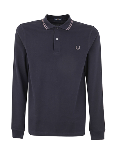 Fred Perry Fp Long Sleeved Twin Tipped Shirt In Navy Gunmetal