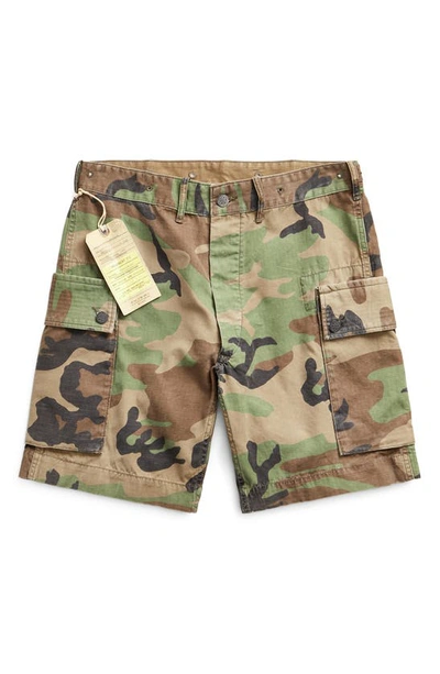 Double Rl Camouflage Ripstop Cotton Cargo Shorts In Woodland Camo