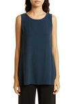 Eileen Fisher Crepe Scoop-neck Side-slit Tunic In Deep Adriatic