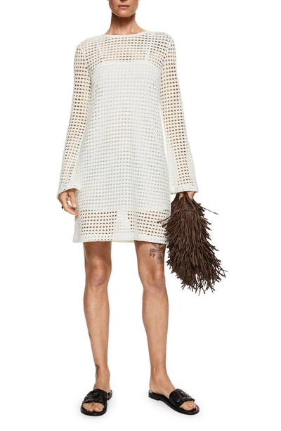 Mango Long Sleeve Openwork Crochet Minidress In Ecru | ModeSens