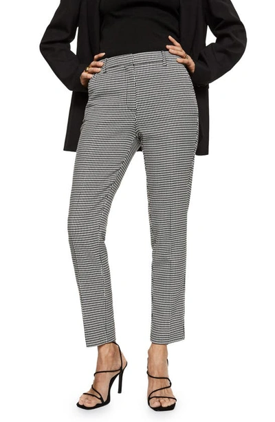 Mango Skinny Houndstooth Suit Trousers Black