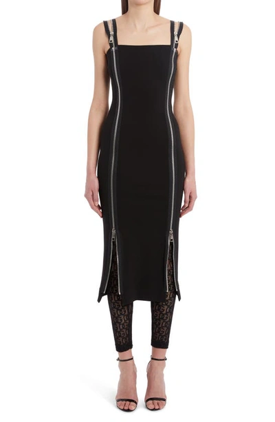 Dolce & Gabbana Zip-embellished Jersey Midi Dress In Black