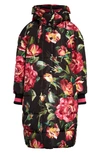 Dolce & Gabbana Floral-printed High-neck Long Coat In Hne10 Rose Rosa Fdo.nero