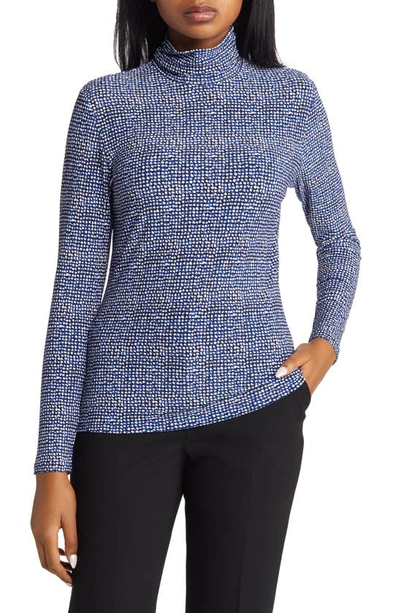 Anne Klein Long Sleeve Turtleneck Top In Royal Sapphire Combo