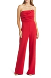 Tadashi Shoji Strapless Pleated Crepe Jumpsuit In Lava Red
