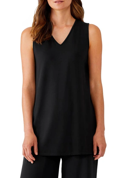 Eileen Fisher V-neck Sleeveless Jersey Tunic Top In Black