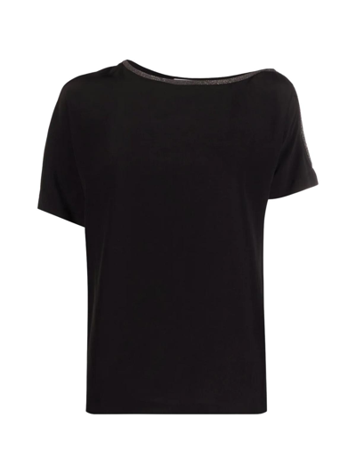 Brunello Cucinelli Silk Boat Neck S/s Sweater In Black