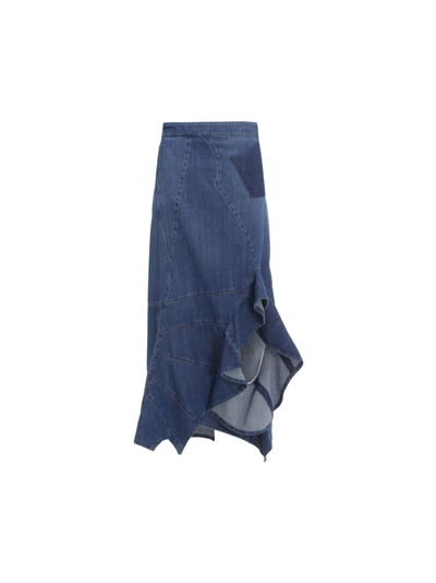 Loewe Cotton Denim High Waist Midi Skirt In Blue