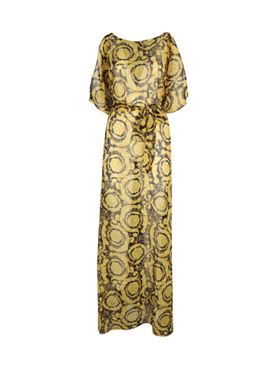 Versace Baroque Caftan In Silk Georgette In Gold