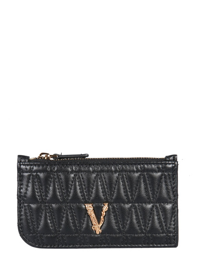 Versace Virtus Quilted Cardholder In Nero