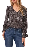 Cece Long Sleeve V-neck Top In Leopard Cluster Rich Black