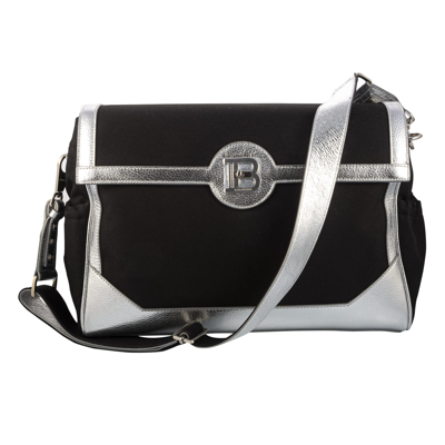 Balmain Cotton And Laminated Leather Diaper Bag In Argento-nero