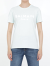 BALMAIN BALMAIN LIGHT-BLUE T-SHIRT WITH WHITE LOGO