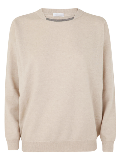 Brunello Cucinelli Round Neck Pullover In Feather