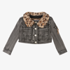 Monnalisa Detachable-collar Denim Jacket In Grey